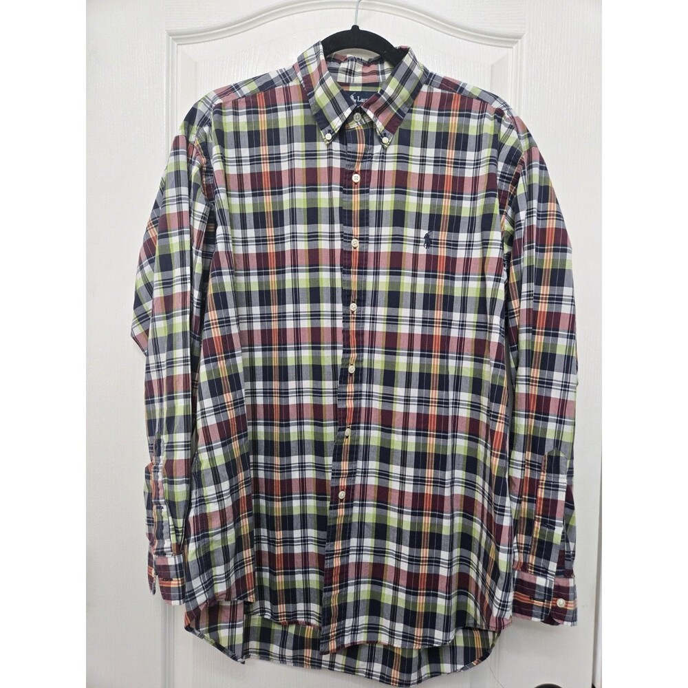 Ralph Lauren Blake LS Shirt Adult Large Green Red Blue Plaid Cotton Button Up